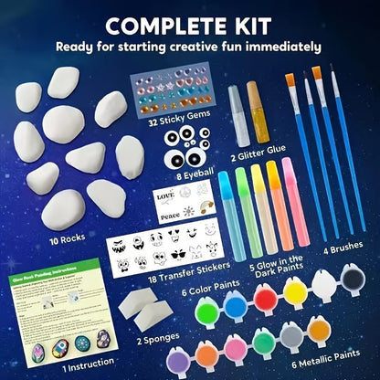 Kit de peinture sur pierres phosphorescentes pour enfants – Ensemble créatif de bricolage et art rupestre, jouet de peinture graffiti, cadeau d'activité en plein air pour anniversaires de garçons et filles