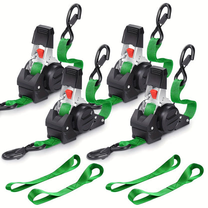 Lot de 4 sangles d'arrimage à cliquet rétractables robustes – 2 sangles de chargement automatiques de 3 mètres pour camion, remorque, moto, déménagement et sécurisation d'appareils