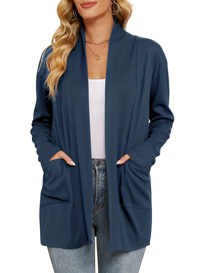 Women's Open Front Cardigan Sweater Long Sleeve with Pockets - Cozy Knit Oversized Drape Wrap Sweater for Fall Winter, Casual Loose Fit Outwear Top S-XXL Multiple Colors