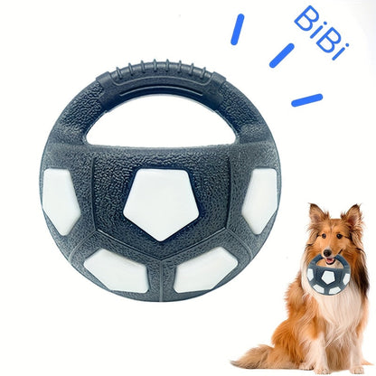 Jouet pour chien ballon de football avec couineur et poignée de transport - Balle interactive pour chien en TPR durable pour toutes les tailles, jouet rebondissant de 14 cm pour rapporter et dribbler, pour jouer à l'intérieur et à l'extérieur