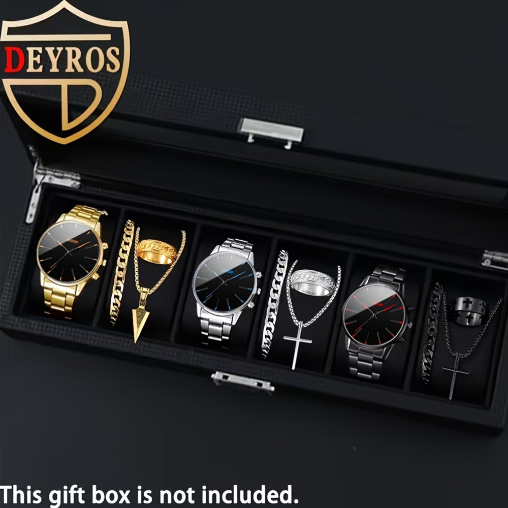 Coffret cadeau 12 pièces pour homme : montre et bijoux hip-hop – 3 montres analogiques à quartz + ensemble de 9 pièces comprenant bracelets, colliers et bagues, cadeau idéal pour Noël et les anniversaires