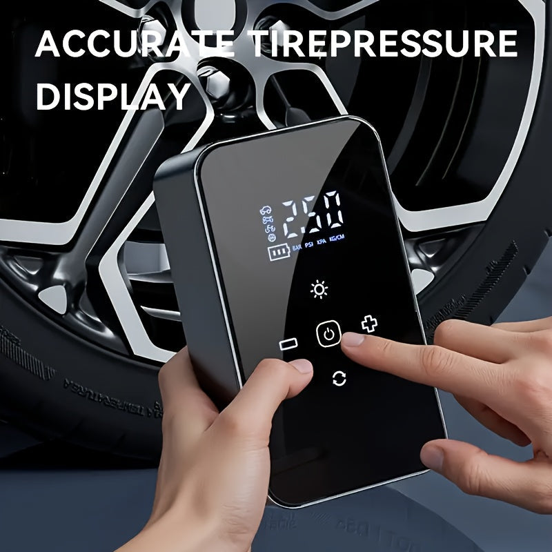 Compresseur d'air portable rechargeable par USB-C – Pompe à air sans fil 150 PSI avec manomètre numérique, éclairage LED et 5 modes de gonflage pour voiture, moto, vélo, ballon – Outil de garage léger