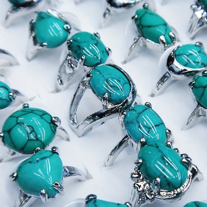 Lot de 40 bagues empilables bohèmes en turquoise pour femme – Bagues vintage superposables en forme de cœur, de goutte d'eau et géométriques, parfaites pour le quotidien, les vacances, les fêtes et les cadeaux de fin d'année