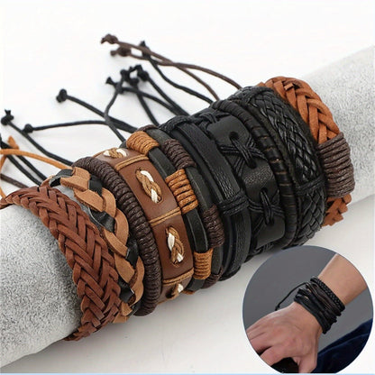 Lot de 26 bracelets tressés vintage en similicuir pour hommes et femmes, bracelets manchettes tissés à la main réglables, bijoux unisexes noir et marron, style rétro bohème, cadeau pour soirée ou usage quotidien