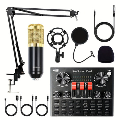 Kit de studio d'enregistrement pour podcast BM-800 avec carte son live, changeur de voix et écouteurs – Kit d'interface audio complet pour streaming, vlogging et diffusion en direct, plusieurs modèles disponibles