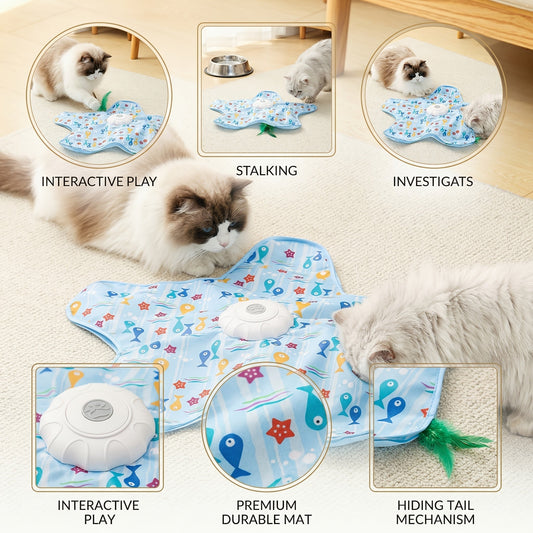 Jouet de chasse électrique intelligent pour chat rechargeable – Puzzle interactif stimulant le mouvement d'une proie, divertissement automatique mains libres pour chats d'intérieur, styles petit poisson et graffiti pour chatons et chats adultes