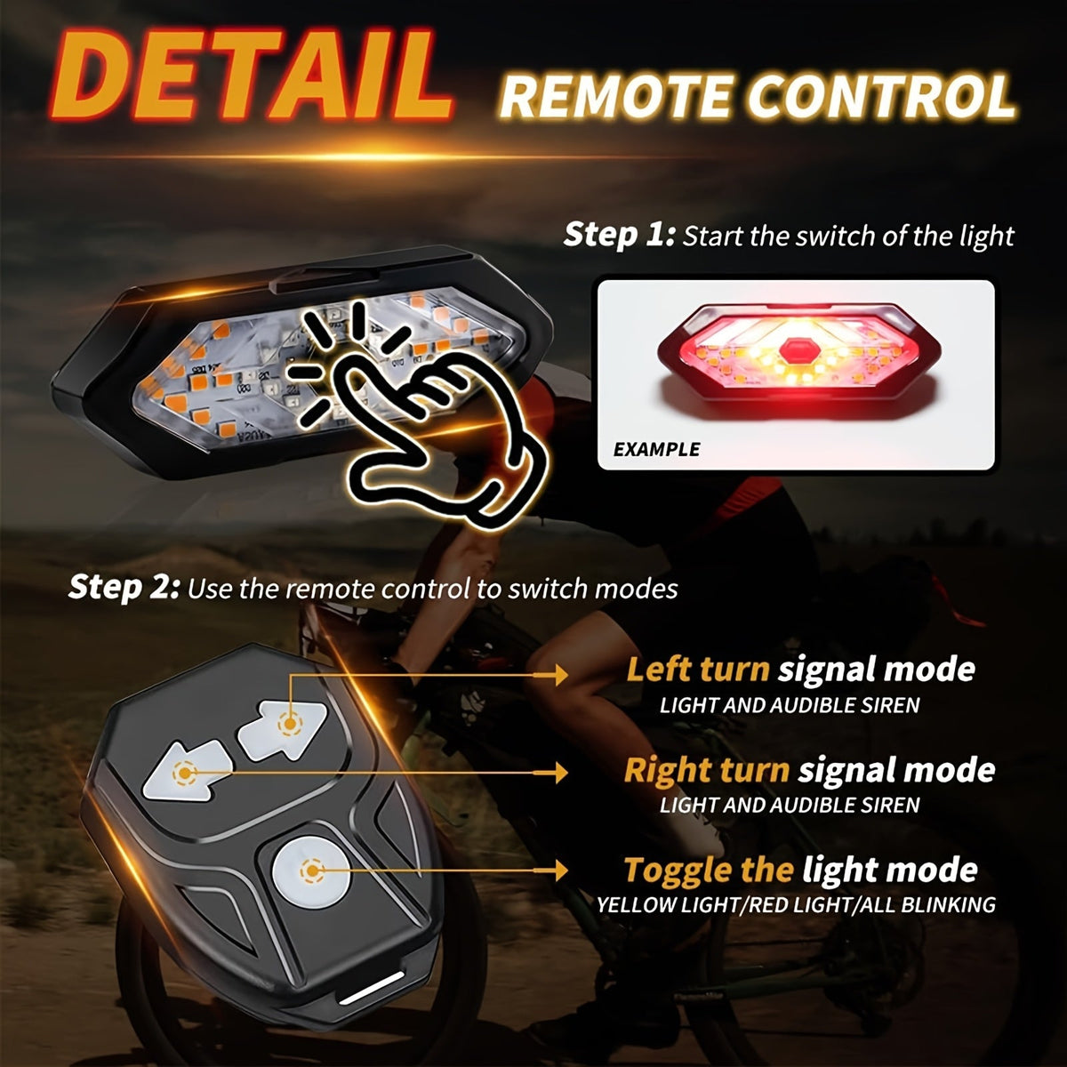 Feu arrière de vélo avec clignotants, rechargeable par USB, 120 lumens, 5 modes, télécommande sans fil, feu arrière de sécurité LED pour vélo de route, VTT, vélos de ville, adultes, enfants, hommes, femmes, cyclisme