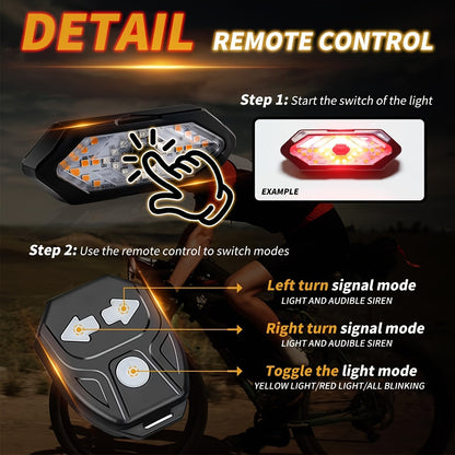 Feu arrière de vélo avec clignotants, rechargeable par USB, 120 lumens, 5 modes, télécommande sans fil, feu arrière de sécurité LED pour vélo de route, VTT, vélos de ville, adultes, enfants, hommes, femmes, cyclisme