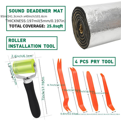 Tapis d'insonorisation et bouclier thermique pour voiture, 22/26 pi² – Isolation phonique en feuille d'aluminium auto-adhésive, découpe et installation faciles pour plancher, portière et coffre, outils d'installation inclus