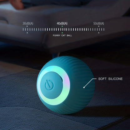 Jouet balle automatique électrique pour chat avec plumeau - Balle interactive intelligente à roulement automatique pour divertir le chat et soulager l'ennui, jouet d'exercice pour chaton d'intérieur, accessoire pour chat à roulement automatique