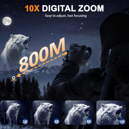 Jumelles de vision nocturne monoculaire 1080P infrarouge 5W, zoom numérique 10X, portée de 800m, batterie rechargeable 2700mAh, écran HD 2 pouces pour la chasse, le camping, l'observation de la faune et la sécurité
