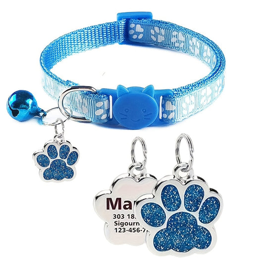 Customizable Engraved Pet ID Tag Collar with Bell – Paw Print Design Anti-Lost Adjustable Collar for Cats & Dogs – Personalized Name & Phone Number Dog Tag Collar, Stylish & Durable