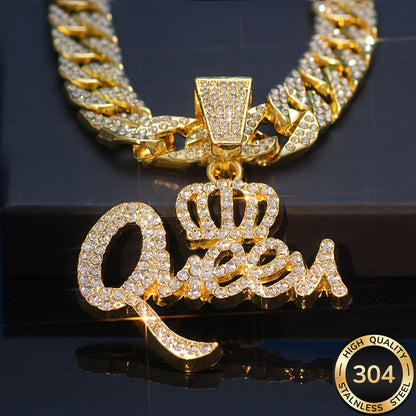 Collier pendentif couronne Hip Hop pour femme en zircone cubique – Bijou fantaisie brillant en zircone synthétique, collier bling-bling audacieux, cadeau pour femme, anniversaire, Saint-Valentin et occasions spéciales