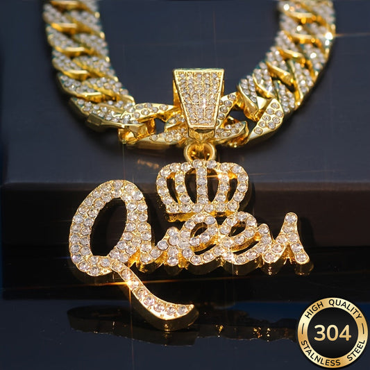 Collier pendentif couronne Hip Hop pour femme en zircone cubique – Bijou fantaisie brillant en zircone synthétique, collier bling-bling audacieux, cadeau pour femme, anniversaire, Saint-Valentin et occasions spéciales