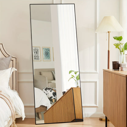 Miroir pleine longueur arqué avec support 64x21 / 59x16 pouces, miroir de sol en verre nano incassable avec cadre en alliage d'aluminium, miroir pleine longueur sur pied pour chambre, salon, vestiaire, décoration murale