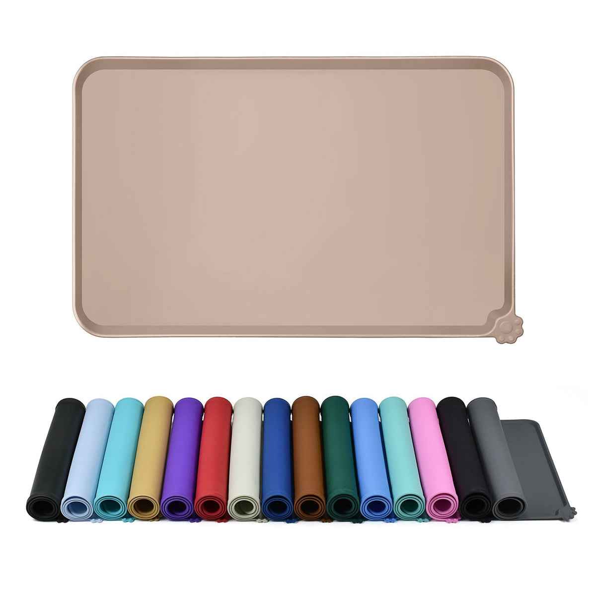 Tapis de nourrissage pour animaux en silicone 47 x 29 cm - Set de table imperméable et antidérapant pour gamelles de chien et chat, tapis avec rebord surélevé facile à nettoyer pour les mangeurs désordonnés, compatible lave-vaisselle, taupe