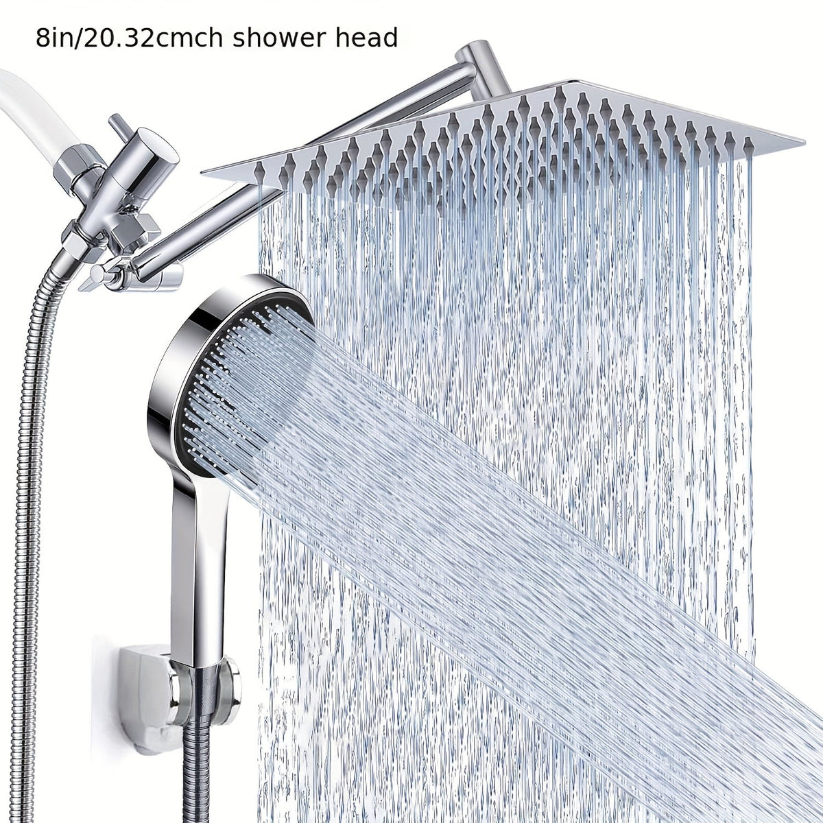Combiné douche de tête haute pression et douchette à main, bras d'extension de 11 pouces, 9 réglages, anti-fuite, hauteur réglable, chrome noir mat