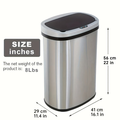 Poubelle automatique sans contact de 50 L (13 gallons) avec détecteur de mouvement, en acier inoxydable et plastique, pour cuisine, bureau, chambre et salon