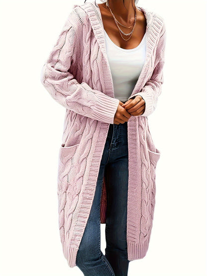Women's Solid Color Knit Cardigan Sweater – Soft Stretch Polyester Open Front Layering Jacket for Fall Winter