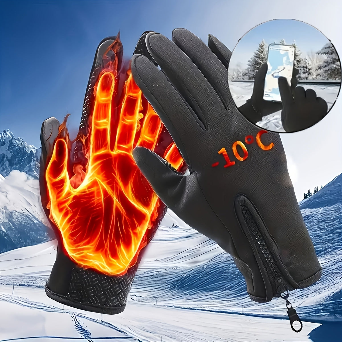 Gants thermiques d'hiver doublés en polaire, coupe-vent, compatibles écran tactile, fermeture éclair, gants doux et chauds pour hommes et femmes, noirs, pour temps froid, conduite, course, cyclisme, randonnée, usage quotidien