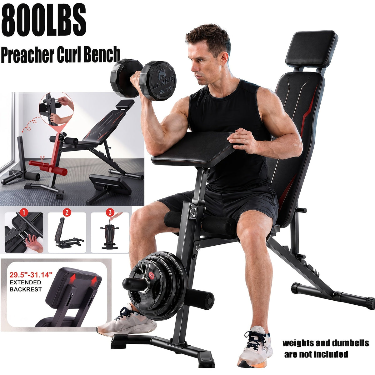 Banc de musculation réglable et pliable avec rack à squat, poste à jambes et pupitre à biceps – Banc de développé couché tout-en-un pour entraînement complet, jusqu'à 545 kg