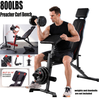 Banc de musculation réglable et pliable avec rack à squat, poste à jambes et pupitre à biceps – Banc de développé couché tout-en-un pour entraînement complet, jusqu'à 545 kg