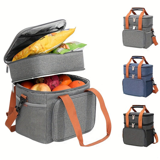 Sac à déjeuner isotherme extensible à double compartiment, sac fourre-tout étanche avec bandoulière réglable, boîte à lunch durable pour le travail, le bureau, les pique-niques et la plage, sac thermique léger pour hommes et femmes