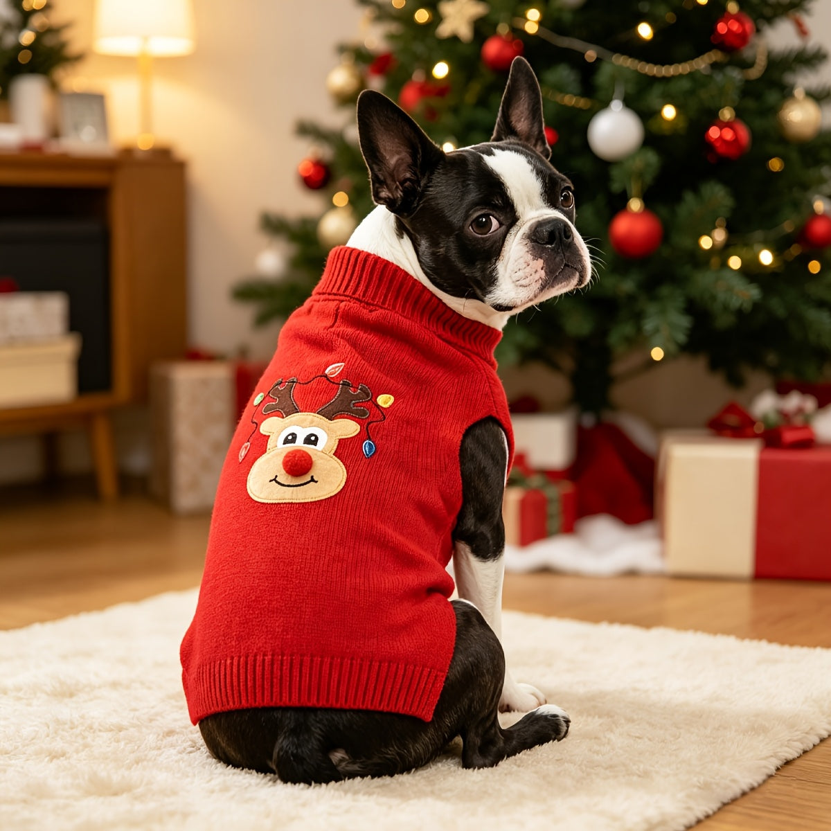 Pull de Noël pour chien – Pull d'hiver en tricot épais à col roulé pour chiens de taille moyenne et grande, vêtement festif rouge doux et chaud pour Labrador, Rottweiler, Beagle, tenue pour chien élastique et confortable