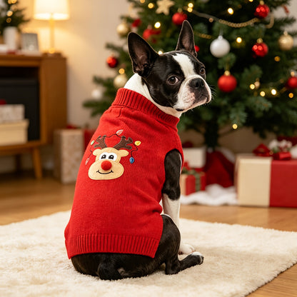 Pull de Noël pour chien – Pull d'hiver en tricot épais à col roulé pour chiens de taille moyenne et grande, vêtement festif rouge doux et chaud pour Labrador, Rottweiler, Beagle, tenue pour chien élastique et confortable