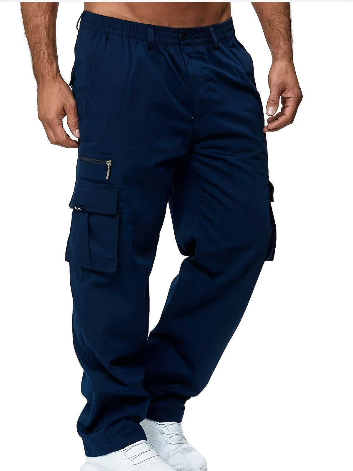Lot de 3 pantalons cargo pour homme, coupe droite multipoches – Pantalon de randonnée en polyester tissé uni pour le printemps et l'automne, tailles S à XXXL, 9 combinaisons de couleurs