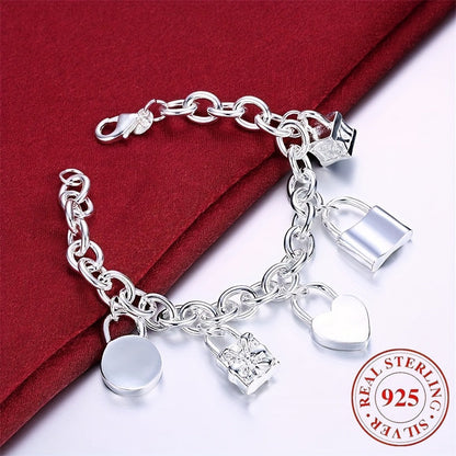 Bracelet avec pendentif en argent sterling 925 style coréen pour femme – Design tendance à maillons, hypoallergénique, 20 cm / 7,87 po, élégant au quotidien et cadeau idéal pour toutes les occasions