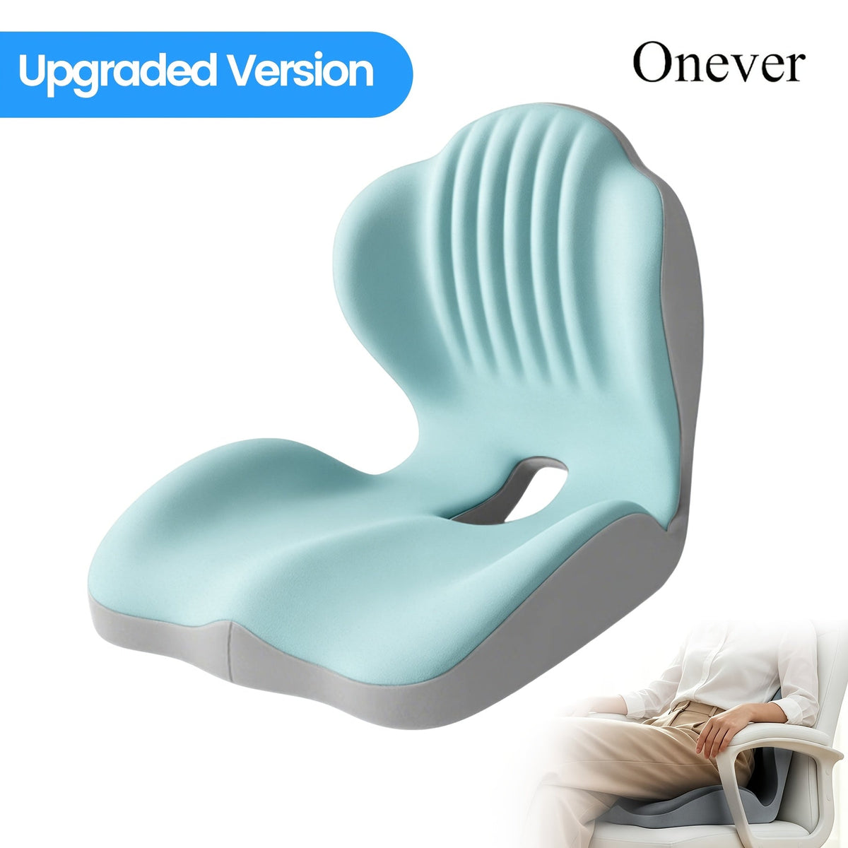 Coussin de siège ergonomique en mousse à mémoire de forme avec soutien lombaire et design creux respirant – Coussin de coccyx confortable pour chaise de bureau, siège auto, position assise prolongée, unisexe
