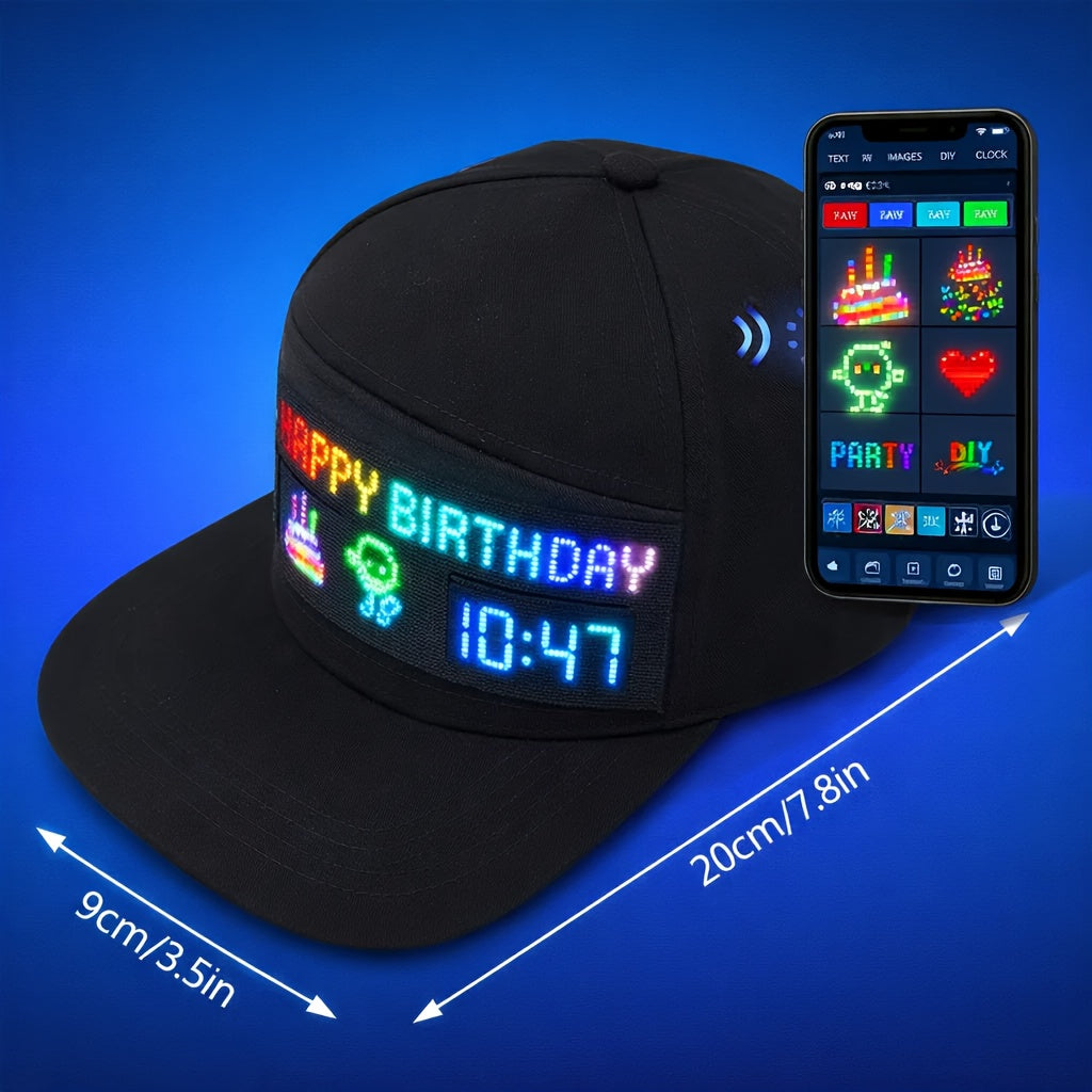 Casquette de baseball LED programmable – Texte et animations défilants via application Bluetooth, casquette lumineuse rechargeable pour fêtes, festivals de musique et courses nocturnes, cadeau réglable pour ados