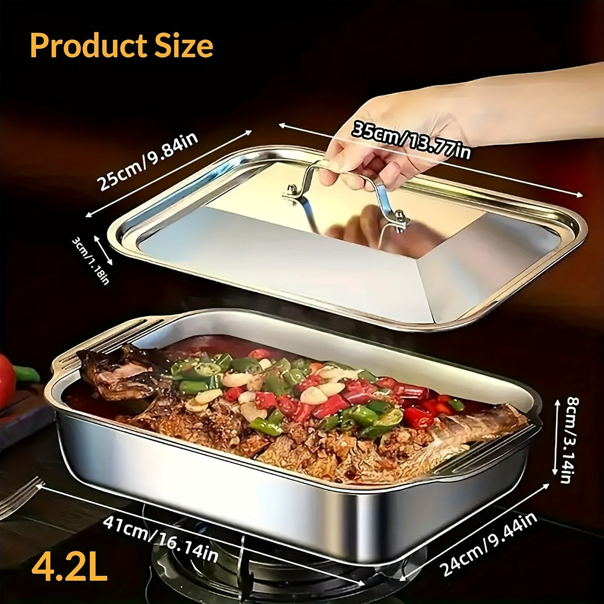 Ensemble de plats de cuisson en acier inoxydable avec couvercles – Grands plateaux de four rectangulaires antiadhésifs et robustes pour rôtir, pain, desserts, fruits de mer, barbecue et service buffet, options de lots de 2, 4, 6 ou 8