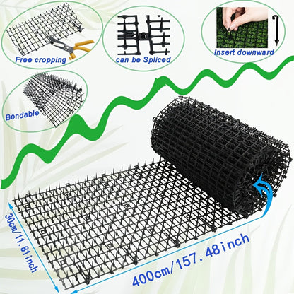 Tapis anti-chat à picots en plastique – Répulsif pour chat intérieur et extérieur de 2 m ou 4 m, empêche les chats d'accéder aux massifs de jardin, à la cour, aux canapés et aux meubles, bande de picots dissuasive sans danger, flexible et durable