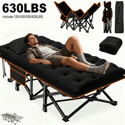 Lit pliant ultra-résistant supportant jusqu’à 285 kg avec matelas en option – Lit de camp portable avec pieds de support multiples, poches latérales et oreiller, lit d'appoint toutes saisons de 150 à 195 cm, peu encombrant