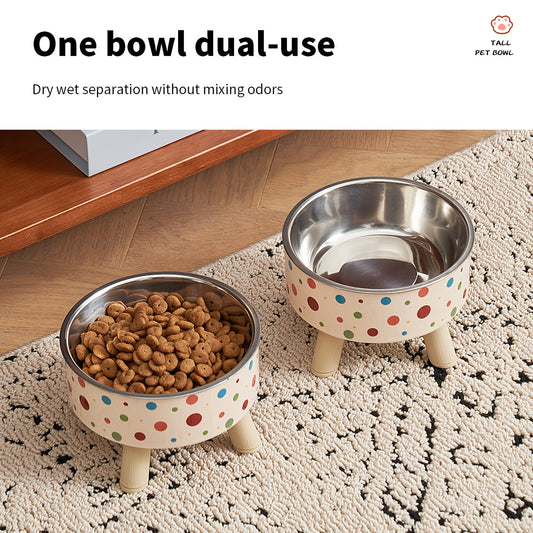 Ensemble de 2 gamelles surélevées pour chat - Bols colorés à pois avec support pour le cou, gamelles pliables pour chiens, bols élégants pour nourriture et eau pour animaux d'intérieur