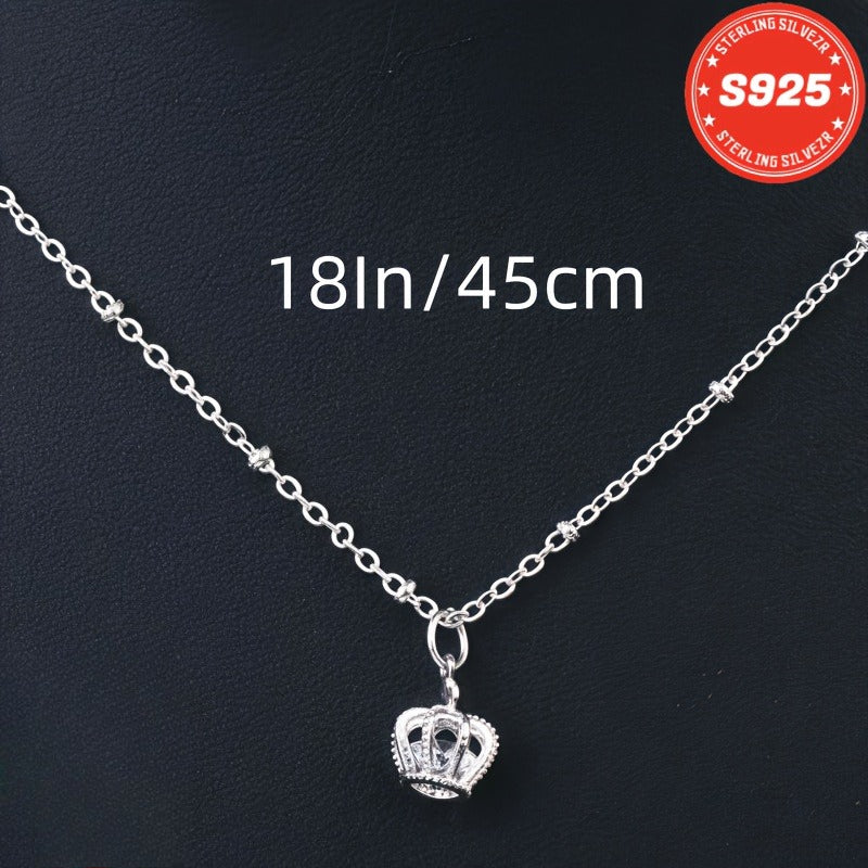 Collier couronne en argent sterling S925 pour femme 18 pouces – Pendentif en oxyde de zirconium 5A, ras-du-cou hypoallergénique, cadeau élégant pour femme, petite amie, maman, fille, anniversaire, Noël