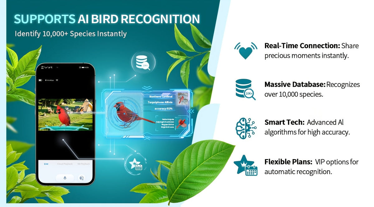 Mangeoire à oiseaux intelligente avec caméra solaire – 4MP 2K HD, identification des espèces d'oiseaux, détection de mouvement, protection contre les écureuils, étanchéité IP66, surveillance à distance via application, cadeau pour les amoureux des oiseaux