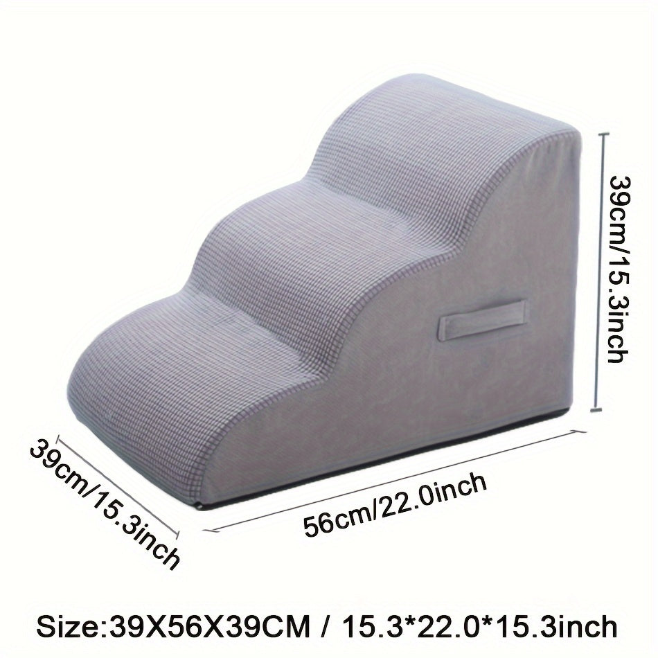 Pet Stairs Ramp for Dogs & Cats – 3-Step Detachable Ladder for Sofa Bed Couch Access, Bite-Resistant Washable Cover, Soft Foam Steps for Puppies Senior Dogs and Small Pets