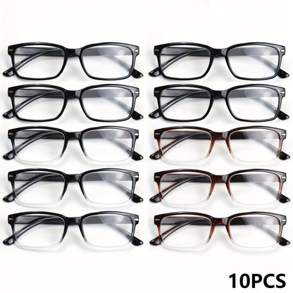 Lot de 10 paires de lunettes de lecture pour hommes et femmes - Monture carrée ultra-légère avec verres clairs HD, détails vintage en métal, puissances de +1,0 à +4,0 pour le bureau et le quotidien, cadeau idéal pour les seniors