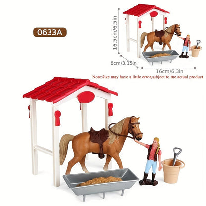 Ensemble de jeu Deluxe Ferme et Ranch avec écurie et chevaux – Scène d'équitation en PVC avec cavalier, chevaux, clôture et accessoires de cow-boy | Jouet d'imitation pour garçons et filles | Cadeau d'anniversaire ou de Noël