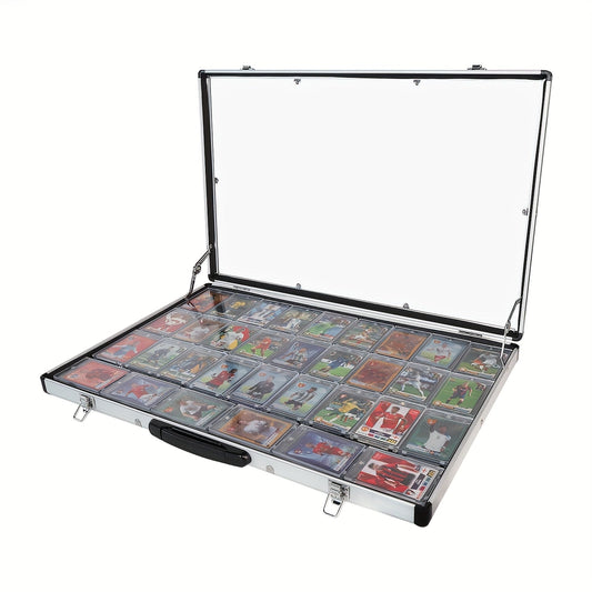 Coffret de rangement verrouillable et portable pour cartes à collectionner (Pokémon, MTG, sport), épinglettes, bijoux et photos, avec poignée de transport, aluminium, argent/noir