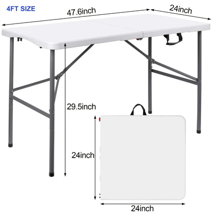 Table pliante de 1,2 m ou 1,8 m, table de camping extérieure robuste et portable avec pieds verrouillables, table pliable en plastique légère pour pique-nique, fête, camping-car, repas, événements – Blanc