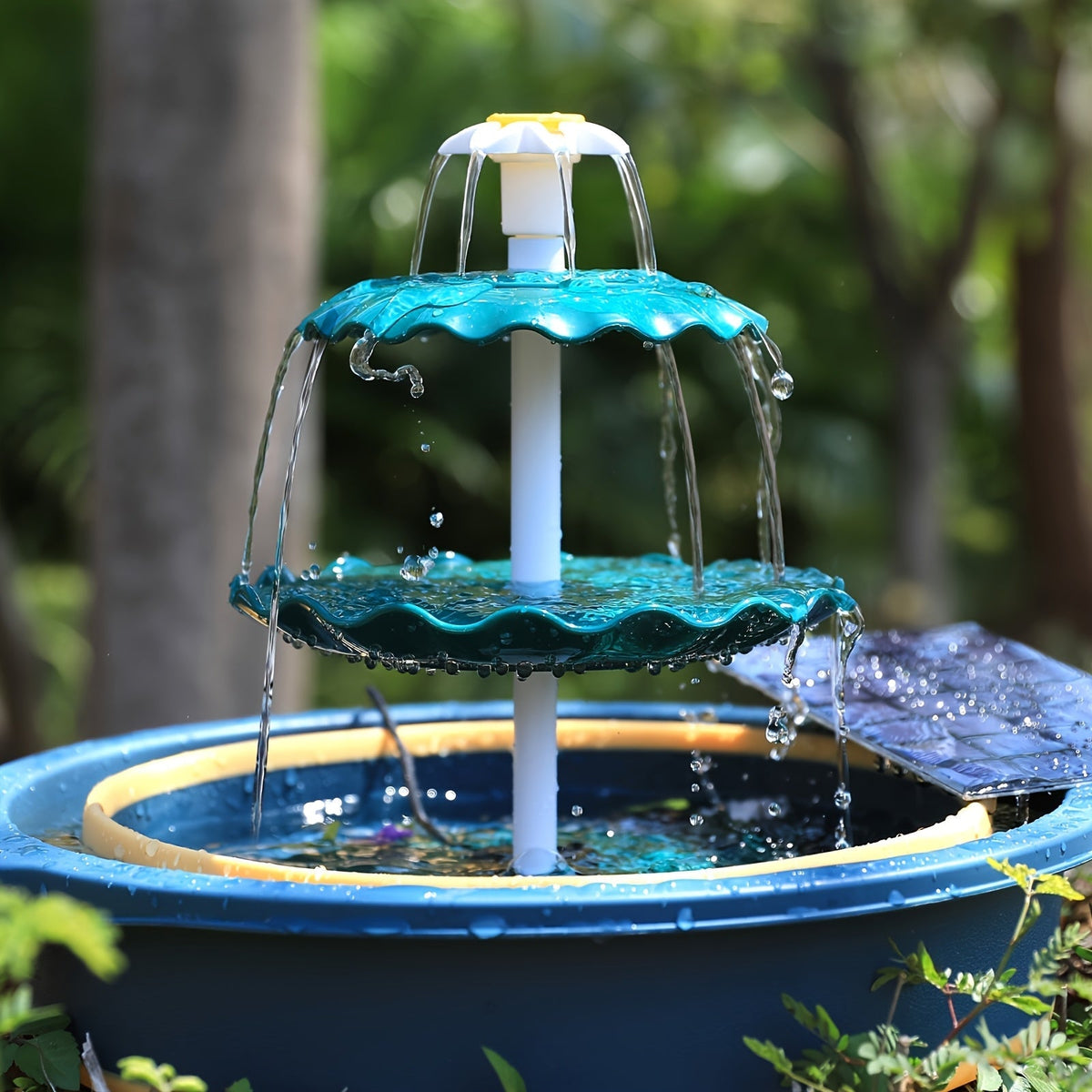 Fontaine à oiseaux solaire à 3 niveaux 3,5 W – Pompe de fontaine solaire pour décoration de jardin ou cour extérieure, sans câblage, vert foncé, bleu clair ou fontaine seule, options à un ou trois niveaux