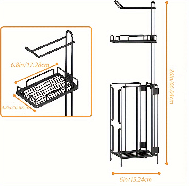 Porte-papier toilette sur pied – Support en métal avec rangement pour 3 rouleaux de réserve, distributeur moderne pour salle de bain, sans perçage, cadeau de pendaison de crémaillère et de Noël