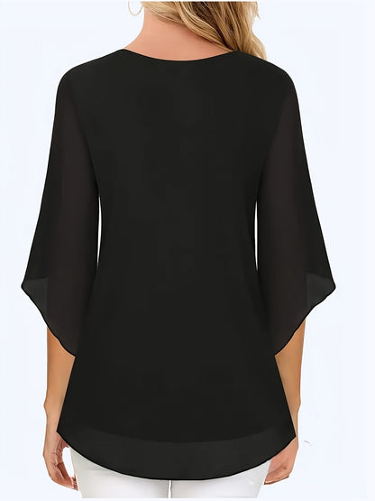 Chemisier léger en mousseline pour femme, chemise décontractée à manches longues boutonnée | Haut ample pour le bureau, marine, kaki, noir, S-XXL