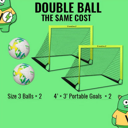 Lot de 2 buts de football portables pop-up – Filets de football pliables de 1,2 m x 0,9 m pour jeunes et adultes, inclut 2 ballons, une pompe et un sac de transport, tissu Oxford 450D, buts de football pour intérieur et extérieur (vert/rose)