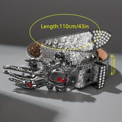 Ceinture punk unisexe à tête de mort – Similicuir orné de strass avec boucle tête de mort en alliage de zinc, accessoire de mode audacieux pour Halloween, les fêtes et le quotidien, 5 couleurs disponibles