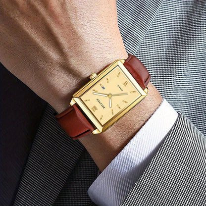 Montre rétro carrée pour homme avec calendrier – Montre-bracelet analogique à quartz au cadran carré vintage, style décontracté chic, doré et noir, cadeau élégant